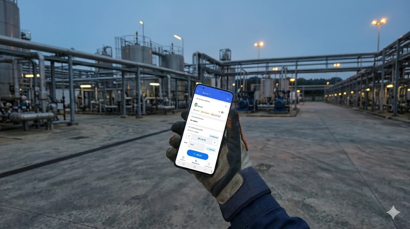 Técnico realizando mantenimiento predictivo en planta industrial